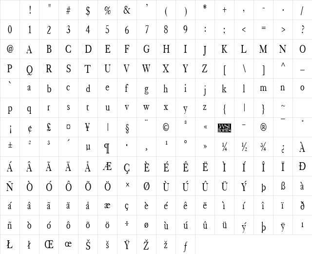 CasqueCondensed Regular Character Map CasqueCondensed Regular Character Map