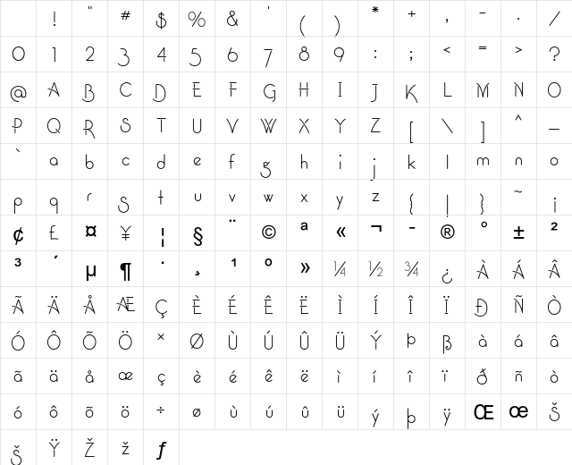 Catalina Regular Character Map Catalina Regular Character Map