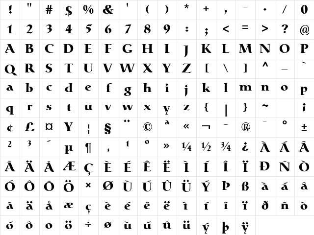 Catull Bold Regular Character Map