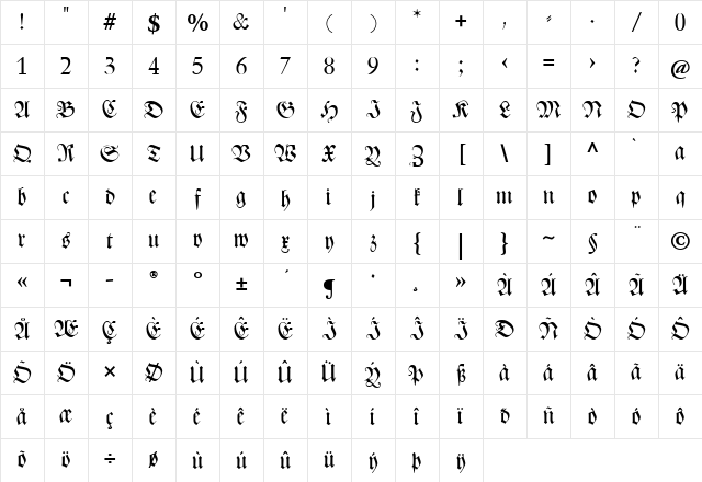 CAT Zentenaer Fraktur UNZ1 Regular Character Map CAT Zentenaer Fraktur UNZ1 Regular Character Map