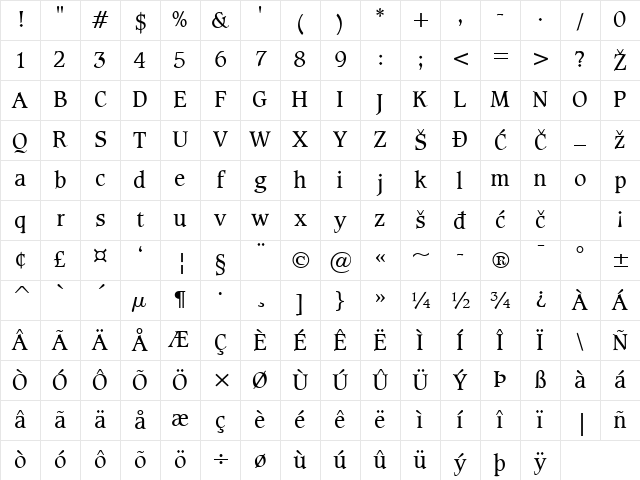 Caxton Regular Character Map Caxton Regular Character Map