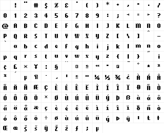 CellularTall Bold Character Map CellularTall Bold Character Map