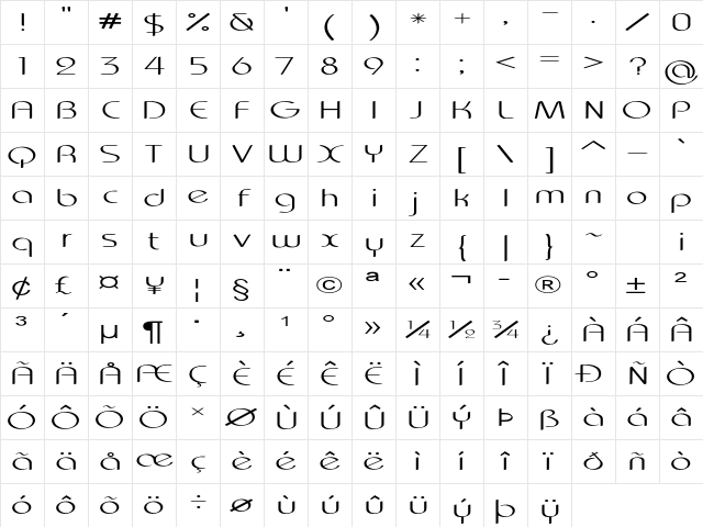 Centro Extra-expanded Regular Character Map Centro Extra-expanded Regular Character Map
