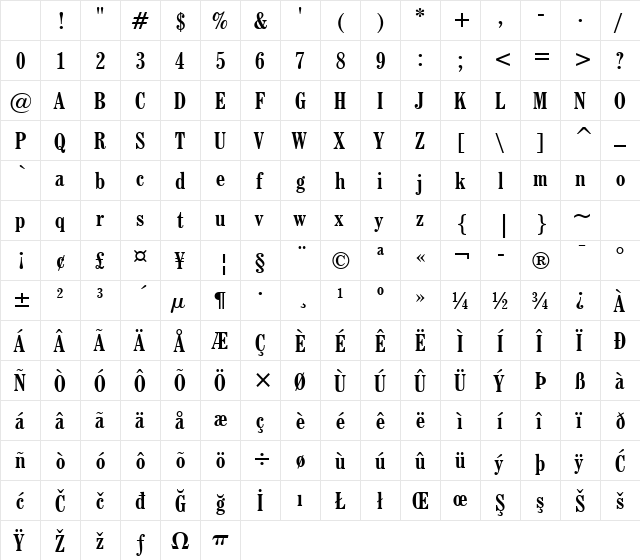 CentSchbook BdCn BT Bold Character Map CentSchbook BdCn BT Bold Character Map