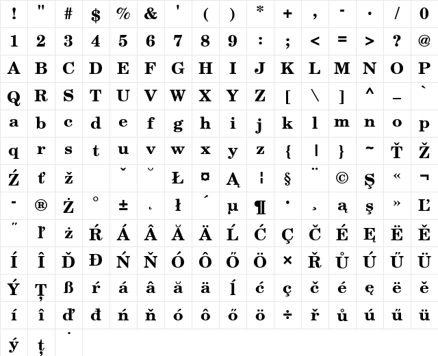 CenturySchLEE Bold Character Map