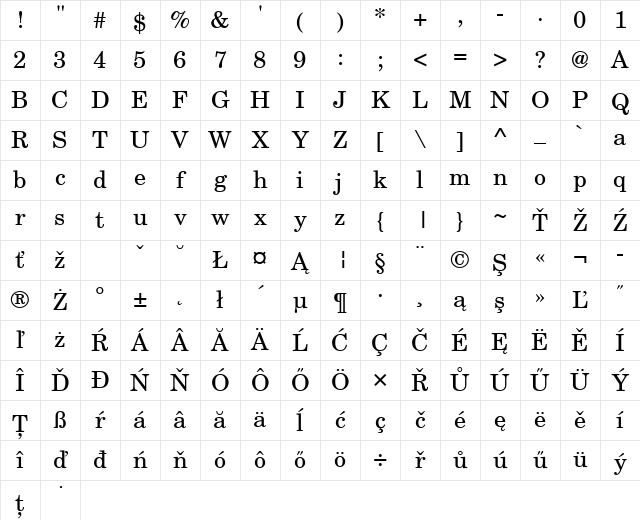 CenturySchLEE Regular Character Map