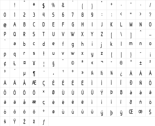 Cerebus Condensed Regular Character Map Cerebus Condensed Regular Character Map