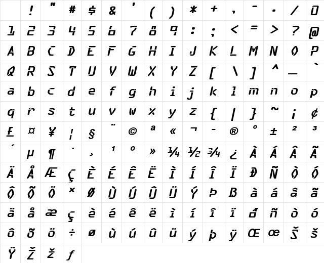 Cerelon Bold Italic Character Map Cerelon Bold Italic Character Map