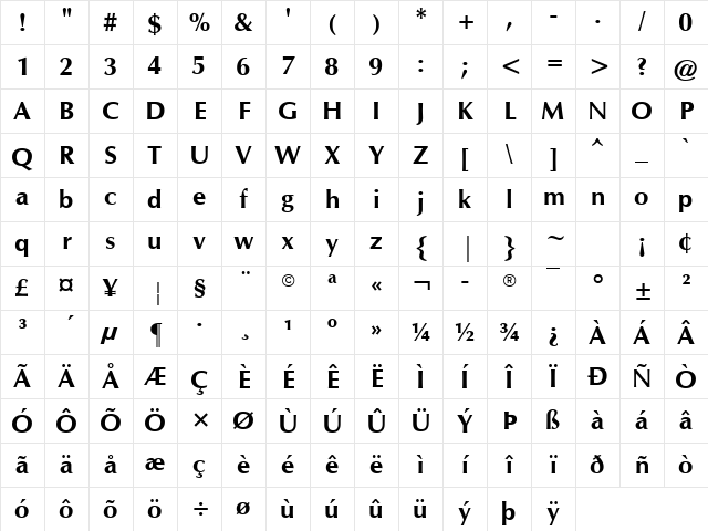 CG Omega Bold Character Map CG Omega Bold Character Map