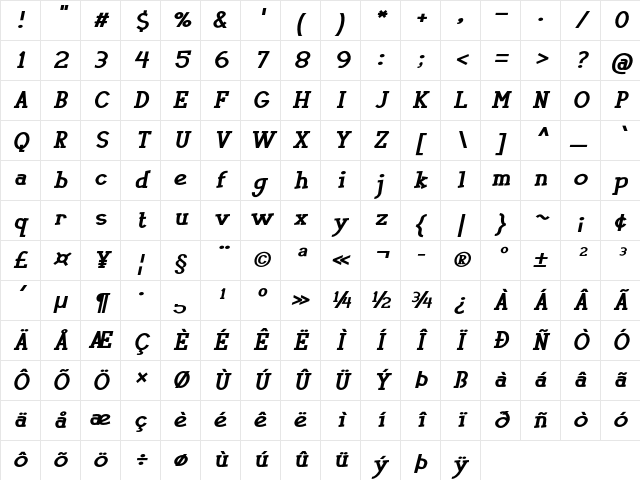Chamomile Bold Italic Character Map