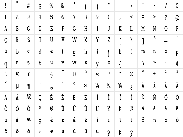 Chamomile Condensed Regular Character Map