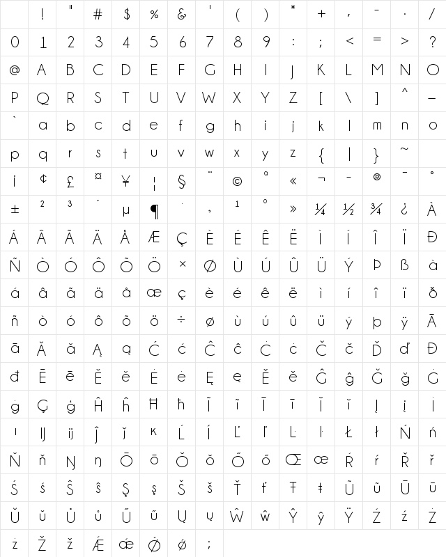 Champagne & Limousines Regular Character Map Champagne & Limousines Regular Character Map