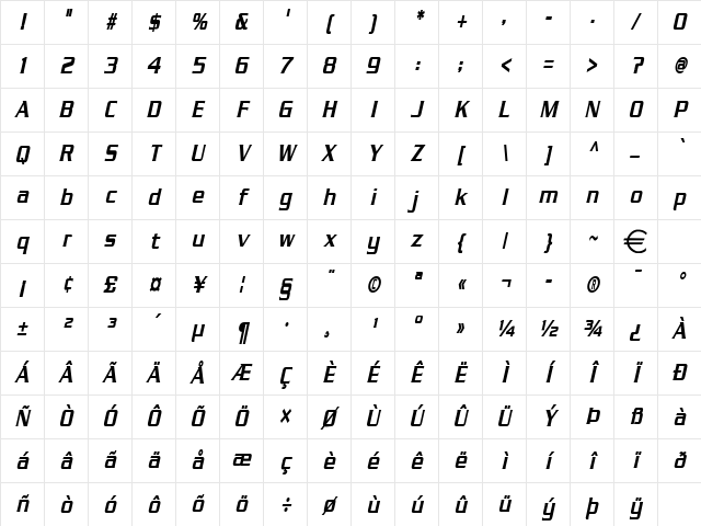 ChaneyThin BoldItalic Character Map ChaneyThin BoldItalic Character Map