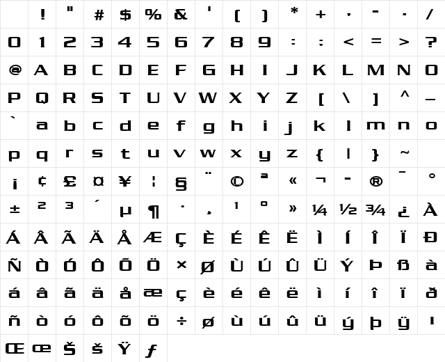 Chaney-Wide Bold Character Map Chaney-Wide Bold Character Map