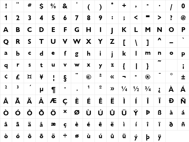 Chantilly Bold Character Map Chantilly Bold Character Map