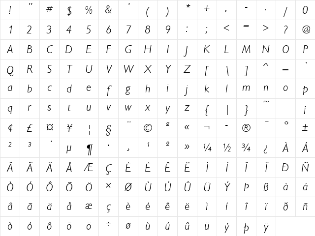 ChantillyLH Italic Character Map