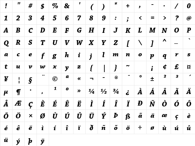 Chaparral Pro Bold Italic Character Map Chaparral Pro Bold Italic Character Map