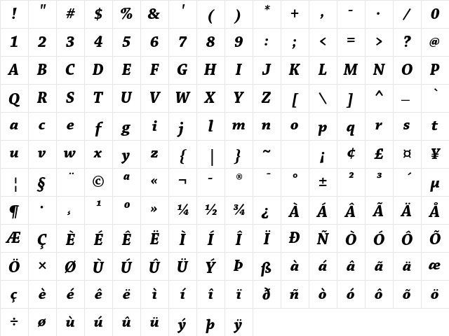 Chaparral Pro Bold Italic Subhead Character Map
