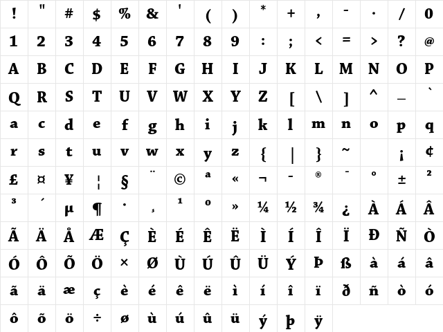Chaparral Pro Bold Subhead Character Map