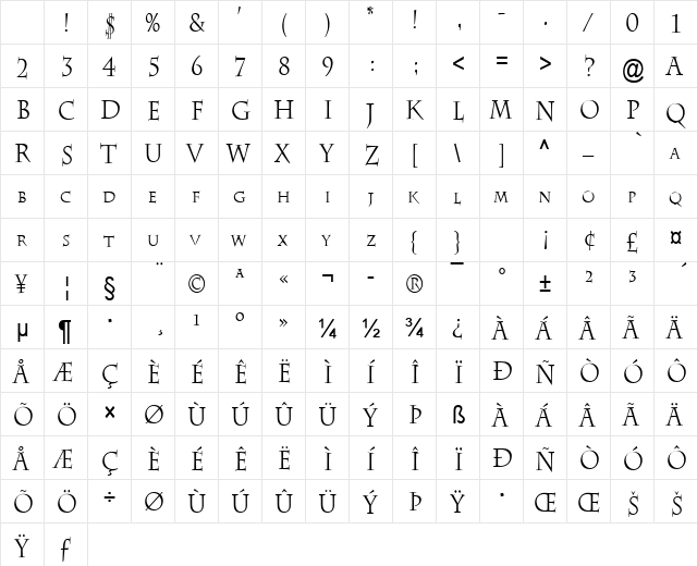 Chaz-Condensed Normal Character Map Chaz-Condensed Normal Character Map