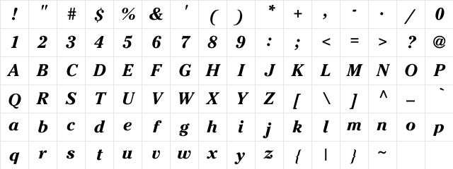 Cheltenham-Bo-Italic Regular Character Map