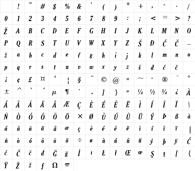 CheltenhamCond Bold Italic Character Map CheltenhamCond Bold Italic Character Map