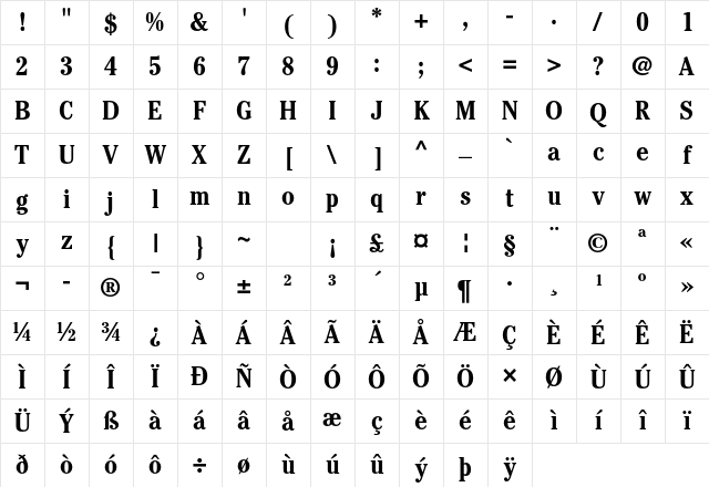 ITC Cheltenham Std Bold Condensed Character Map