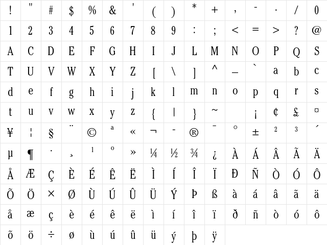 ITC Cheltenham Std Light Condensed Character Map