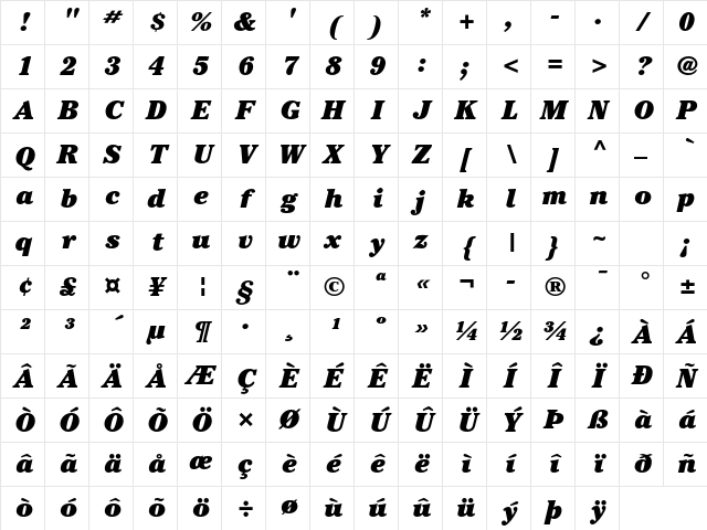 ITC Cheltenham Std Ultra Italic Character Map