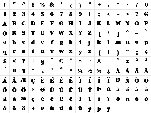 ITC Cheltenham Ultra Character Map