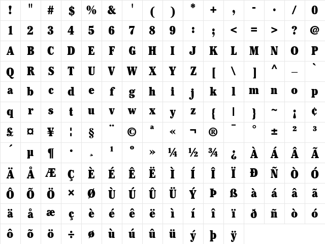 ITC Cheltenham Ultra Condensed Character Map