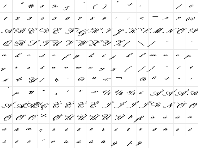 Cherry Script Extra-expanded Bold Character Map
