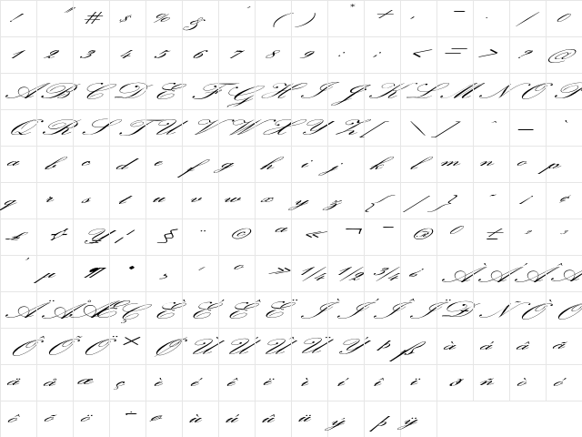 Cherry Script Extra-expanded Italic Character Map