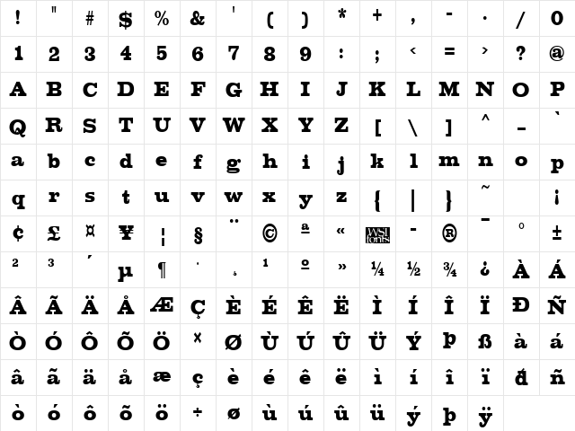 ChesterfieldCondensed Regular Character Map