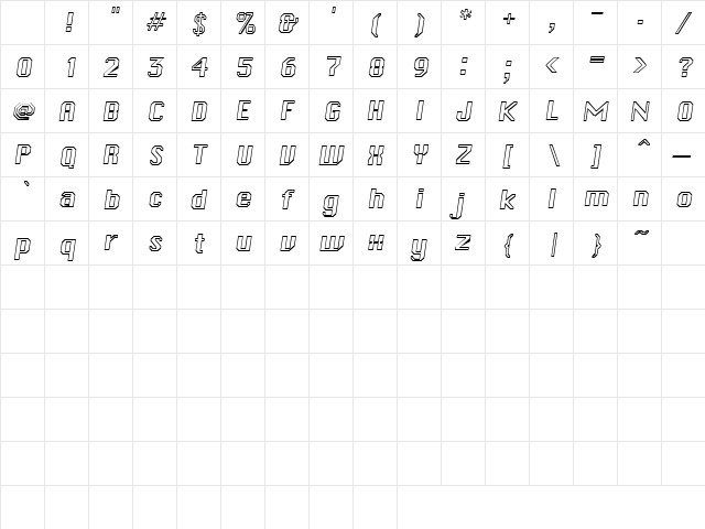 ChicagoOutline Oblique Character Map