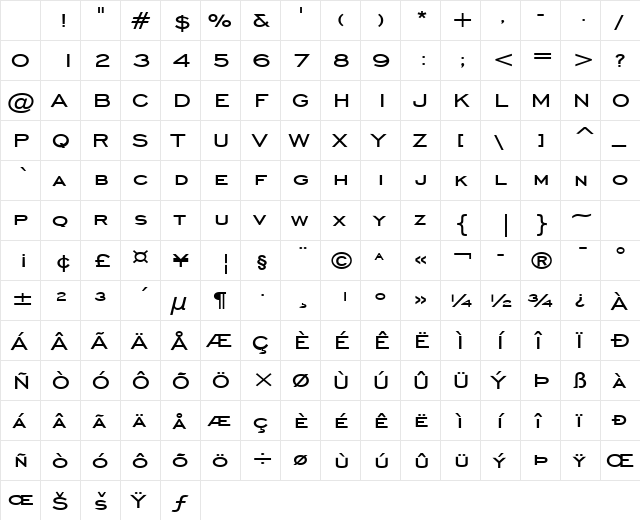 Chisel-Wide Bold Character Map Chisel-Wide Bold Character Map