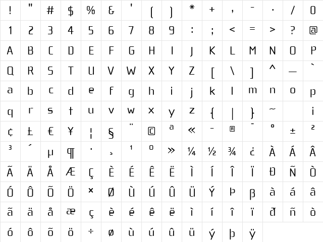 ChollaWide Medium Character Map