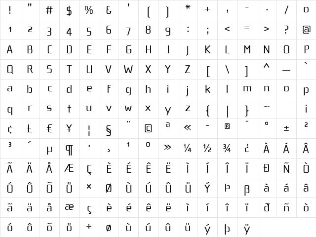ChollaWide Medium Character Map ChollaWide Medium Character Map