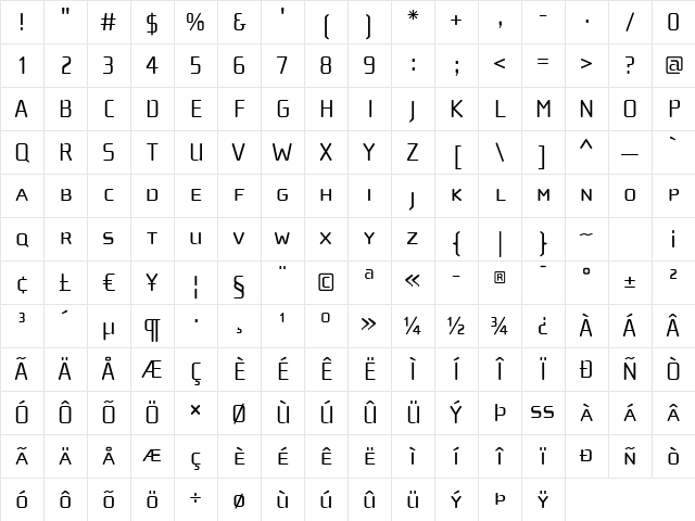ChollaWide Medium Character Map