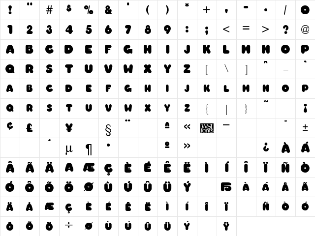 Chubby Regular Character Map