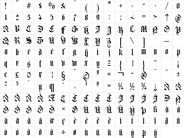 Church Text b Regular Character Map Church Text b Regular Character Map