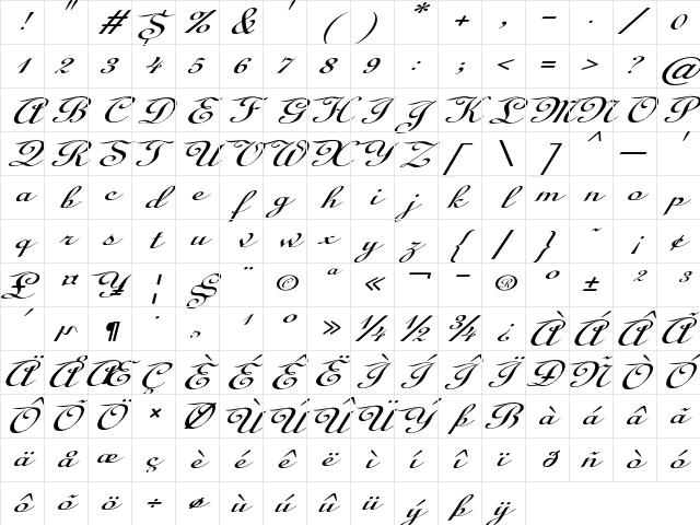 Cibarron Expanded Italic Character Map