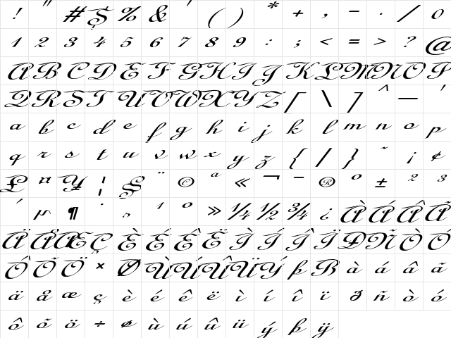 Cibarron Extra-expanded Italic Character Map