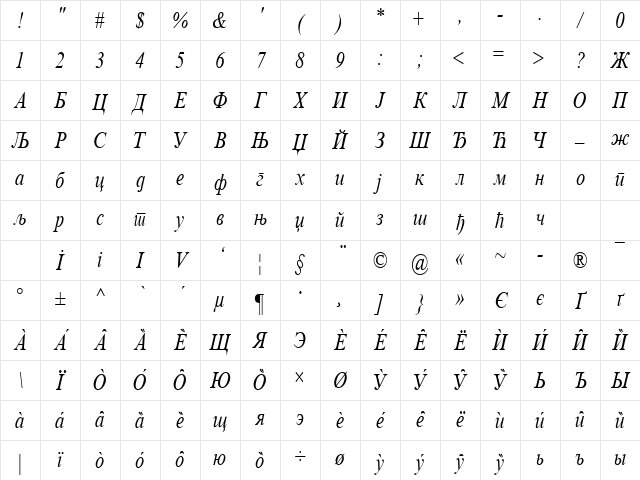 Cir Times_New_Cond Italic Character Map