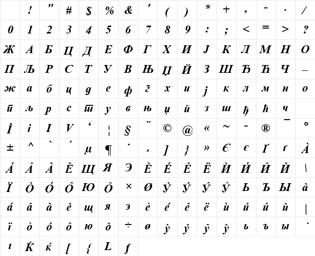 Cir Times_New_Roman Bold Italic Character Map Cir Times_New_Roman Bold Italic Character Map