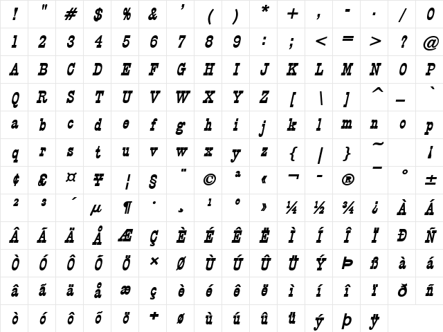 Circus Bold Italic Character Map