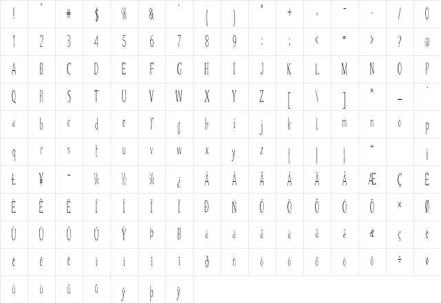 Ciria Extra-condensed Regular Character Map