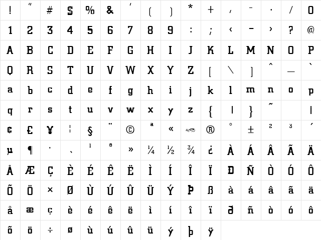 Civic Bold Character Map
