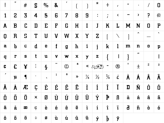 Civic Bold Character Map