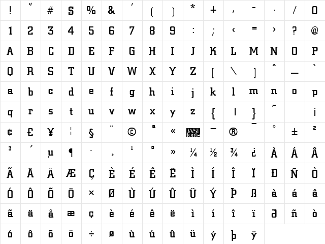 Civic Bold Character Map